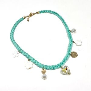 New Free People Charm Choker Necklace Blue Flower Heart